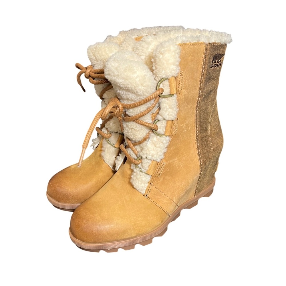 Sorel Joan of Arctic Wedge II Boot Womens 8 Tan Shearling NL3021-224